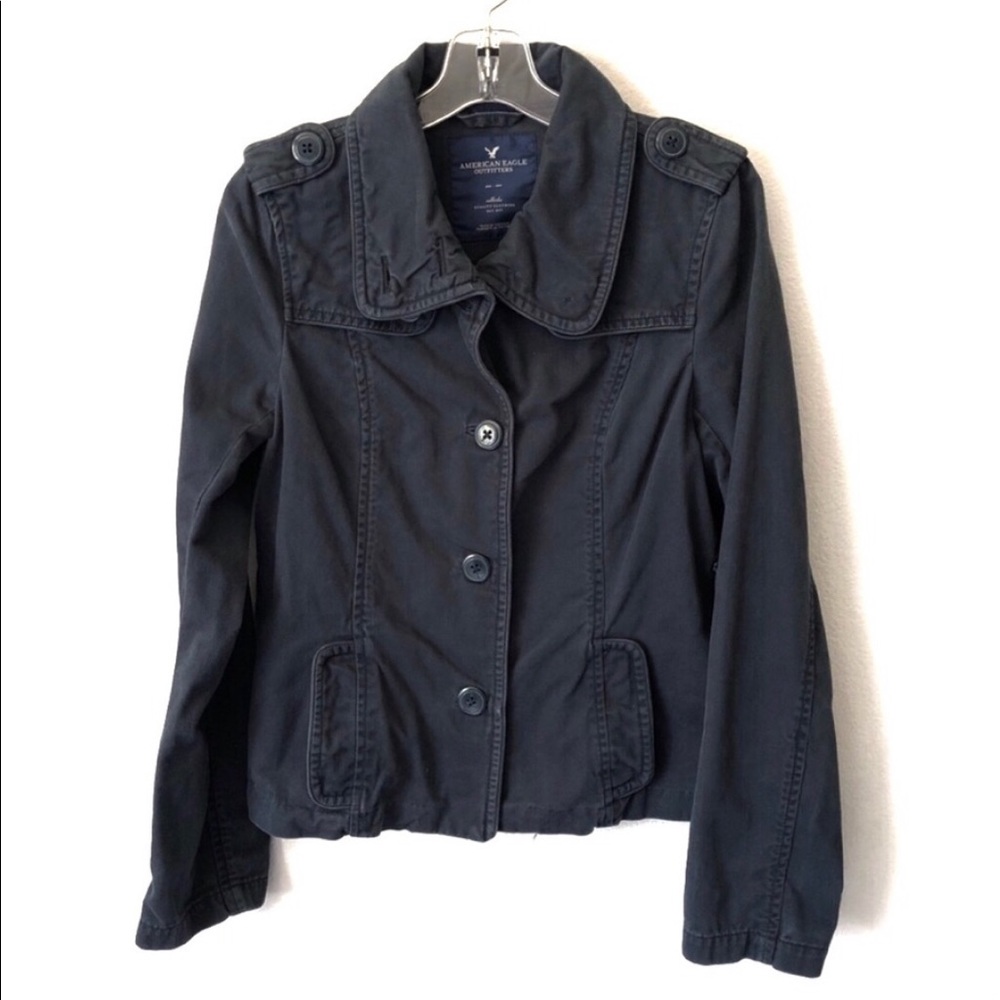 American Eagle Outfitters Navy Blue Utility Jacket Adjustable Collar Coa… - Picture 11 of 12